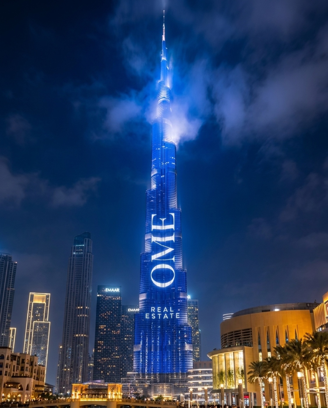 OME Real Estate on the Burj Khalifa, Dubai skyline